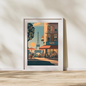 Paris Café Poster - Vintage Reise-Kunstdruck, Eiffelturm Illustration, romantisches französisches Wanddekor, Mid-Century Style
