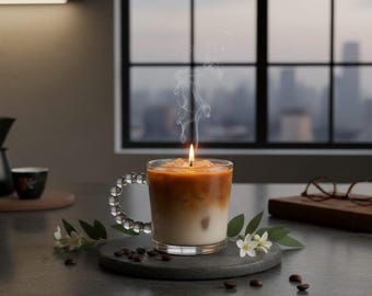 Iced Coffee Candle – Realistic Latte Candle, Coffee Lover Gift, Café Decor, Vanilla Caramel Scented Soy Candle, Cozy Home Gift