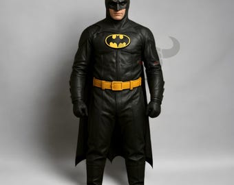 Disfraz de superhéroe de 1989 / Traje de cosplay de Caballero Oscuro inspirado en Tim Burton / Traje de cuero negro de lujo