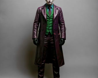 Joker Cosplay Kostuum Paarse Leren Jas Groen Vest Schurk Halloween Outfit Comic Con