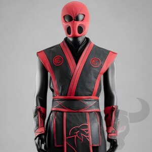 red black ninja costume, ninja warrior cosplay, leather ninja outfit, mens cosplay suit, mortal style costume, ninja cosplay outfit, red ninja armor, black ninja uniform, mens leather cosplay, warrior cosplay suit, ninja mask costume, gaming cosplay outfit, martial arts cosplay, ninja character costume, stealth warrior outfit, red black cosplay suit, premium ninja costume, anime style ninja outfit, cosplay warrior clothing, combat ninja costume