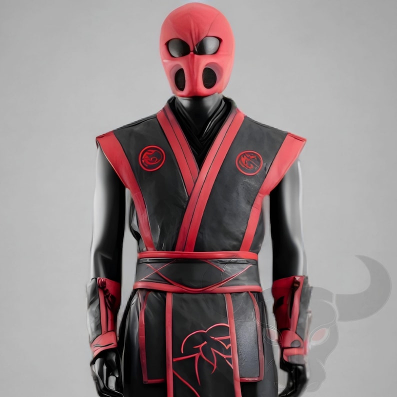 red black ninja costume, ninja warrior cosplay, leather ninja outfit, mens cosplay suit, mortal style costume, ninja cosplay outfit, red ninja armor, black ninja uniform, mens leather cosplay, warrior cosplay suit, ninja mask costume, gaming cosplay outfit, martial arts cosplay, ninja character costume, stealth warrior outfit, red black cosplay suit, premium ninja costume, anime style ninja outfit, cosplay warrior clothing, combat ninja costume