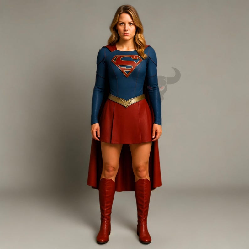 supergirl cosplay costume, womens superhero outfit, comic con costume, halloween cosplay outfit, superhero cape and skirt, female superhero costume, red cape cosplay, blue bodysuit cosplay, superhero halloween costume, comic con superhero outfit, womens comic con costume, superhero cosplay for women, superhero halloween outfit, red and blue cosplay costume, womens cosplay costume set, superhero roleplay costume, party cosplay costume, superhero fancy dress, superhero stage costume
