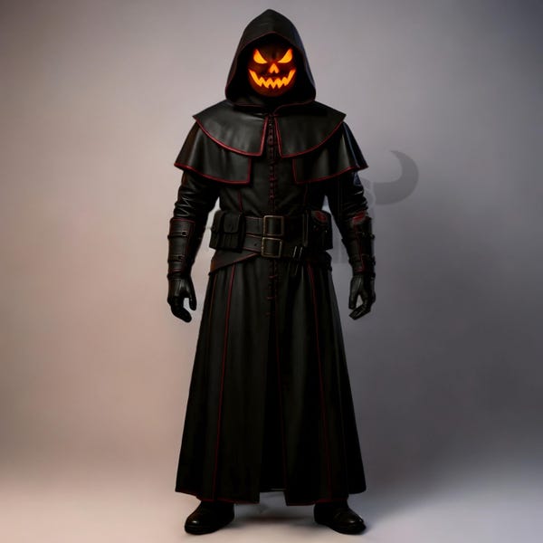 Halloween Pumpkin Head Cosplay Costume Genuine Leather Gothic Trench Coat Medieval LARP Armor
