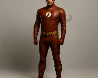 Crimson Genuine Leather Flash Costume | Superhero Cosplay Outfit | Halloween Comic Con Cosplay Suit Handmade