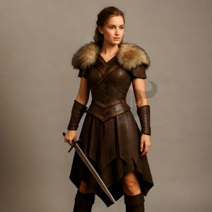 Viking Shieldmaiden Leather Armor Dress Gladiator Kilt Gothic Cosplay Costume LARP Halloween Outfit