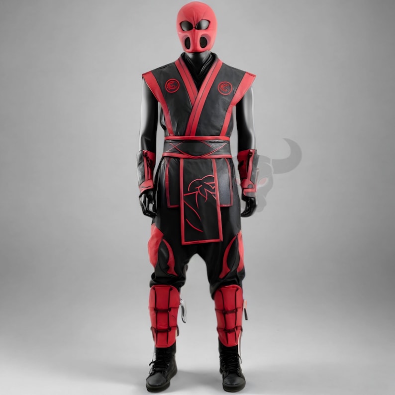red black ninja costume, ninja warrior cosplay, leather ninja outfit, mens cosplay suit, mortal style costume, ninja cosplay outfit, red ninja armor, black ninja uniform, mens leather cosplay, warrior cosplay suit, ninja mask costume, gaming cosplay outfit, martial arts cosplay, ninja character costume, stealth warrior outfit, red black cosplay suit, premium ninja costume, anime style ninja outfit, cosplay warrior clothing, combat ninja costume