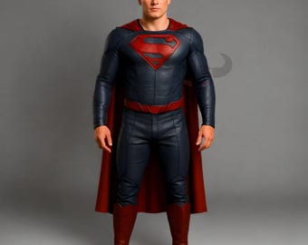 Man of Steel-cosplaykostuum | Superheldenpak van echt leer | Gladiatorkilt | Halloween-outfit | Stripverhalen