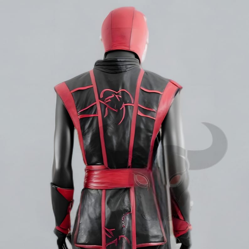 red black ninja costume, ninja warrior cosplay, leather ninja outfit, mens cosplay suit, mortal style costume, ninja cosplay outfit, red ninja armor, black ninja uniform, mens leather cosplay, warrior cosplay suit, ninja mask costume, gaming cosplay outfit, martial arts cosplay, ninja character costume, stealth warrior outfit, red black cosplay suit, premium ninja costume, anime style ninja outfit, cosplay warrior clothing, combat ninja costume