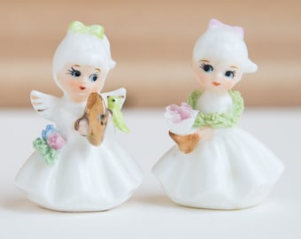 Napco - Lefton - Enesco - Bone China - Birthday - Tiny Figurine - Angel - Wings - Spaghetti - Wreath -Rose - Cymbals - Bow - Flower Girl