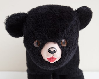 Vintage - Mid Century - Black Bear - Plush Toy - With Rubber Snout - 1960s - Teddy Bear - Woodland Creature - Stuffed Animal