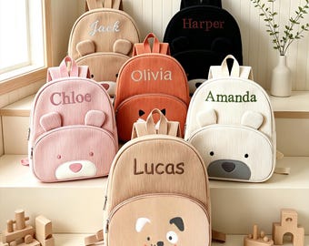 Zaino personalizzato per bambini con nome ricamato, zaino personalizzato con animali della foresta per la scuola materna, regalo per il ritorno a scuola per bambini e bambine, regalo per bambini