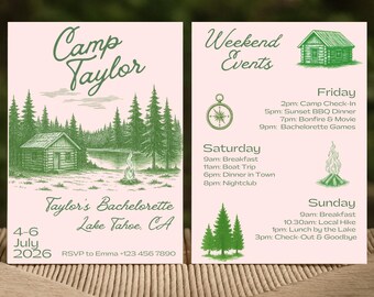 Camp Bachelorette Digital Invitation Itinerary Template Editable Mobile Weekend Invite Printable Outdoor Last Trail Lake Bach Girls Hen Trip