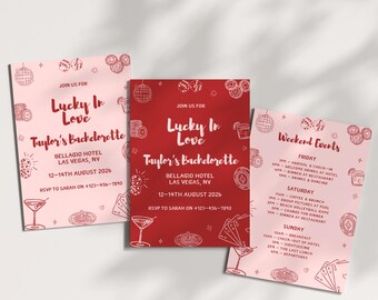 Lucky In Love Bachelorette Digital Invitation Las Vegas Itinerary Template Editable Mobile Invite Printable Girls Trip Hens Party Casino