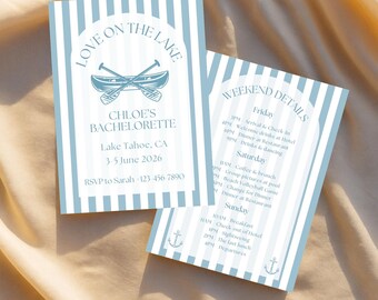 Love on the Lake Bachelorette Digital Invitation Itinerary Weekend Camp Template Editable Canva Invite Coastal Bach Hen Party Girls Trip