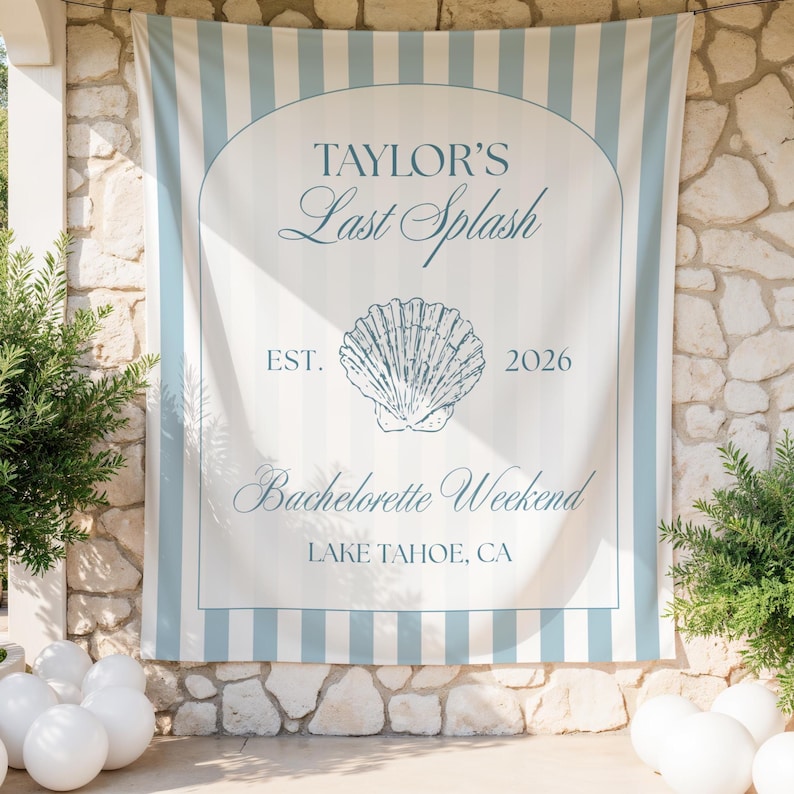 Last Splash Bachelorette Wall Tapestry Banner Personalized Last Toast on Coast Backdrop Bridal Shower Custom Decor Keepsake Bach Hen Party