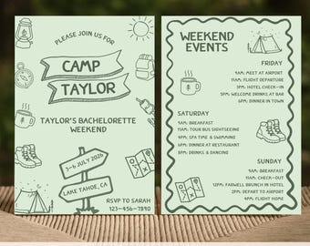 Camp Bachelorette Digital Invitation Template Itinerary Editable Mobile Weekend Invite Printable Outdoor Lake Last Trail Bach Girls Trip