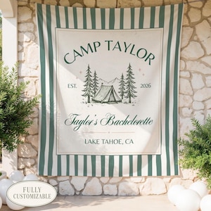 Camp Bachelorette Tapestry Wall Banner Custom Personalized Last Trail before the Veil Backdrop Bridal Shower Sign Keepsake Decor Hen Party