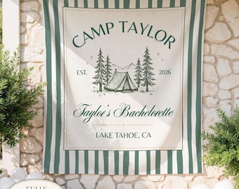 Camp Bachelorette Tapestry Wall Banner Custom Personalized Last Trail before the Veil Backdrop Bridal Shower Sign Keepsake Decor Hen Party
