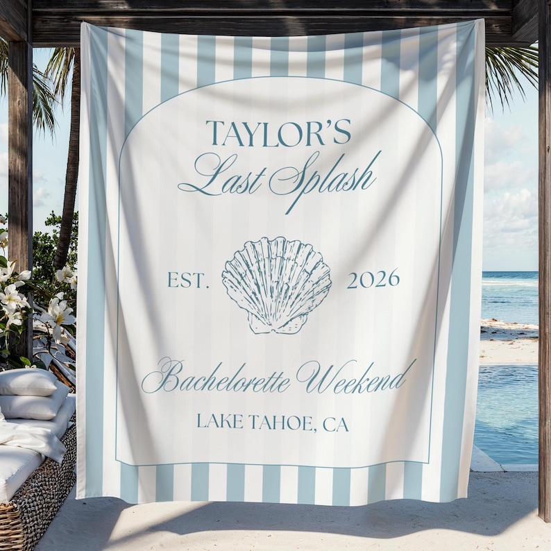 Last Splash Bachelorette Wall Tapestry Banner Personalized Last Toast on Coast Backdrop Bridal Shower Custom Decor Keepsake Bach Hen Party