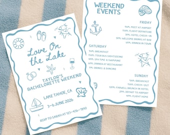 Love on the Lake Bachelorette Digital Invitation Itinerary Weekend Camp Template Editable Canva Invite Coastal Bach Hen Party Girls Trip