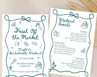 Fresh Off The Market Bachelorette Digital Invitation Template Editable Bridal Shower Itinerary Mobile Invite Printable Girls Trip Hen Party