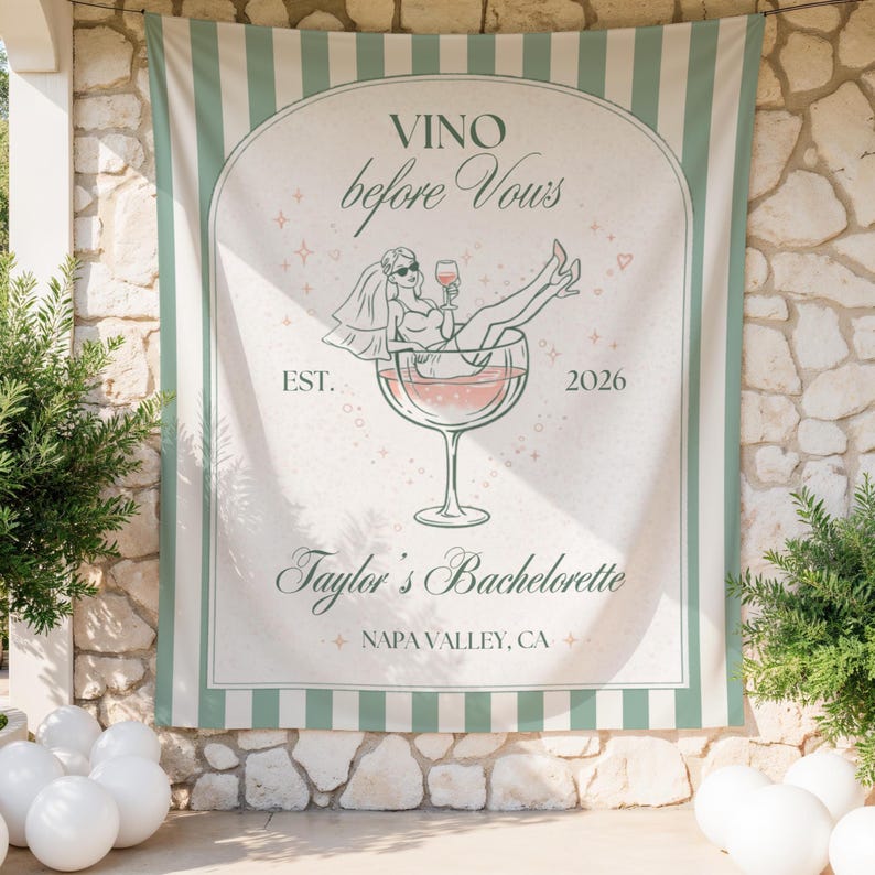 Vino Before Vows Bachelorette Wall Tapestry Banner Personalized ...