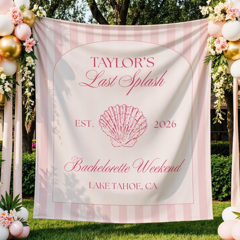 Last Splash Bachelorette Wall Tapestry Banner Personalized Last Toast on Coast Backdrop Bridal Shower Custom Decor Keepsake Bach Hen Party