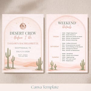 Desert Crew Before I Do Bachelorette Digital Invitation Desert Itinerary Template Last Rodeo Editable Western Mobile Printable Hen Party