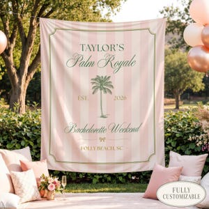 Palm Royale Bachelorette Banner Personalized Palm Springs Wall Tapestry Custom Backdrop Bridal Shower Decor Sign Keepsake Hen Party