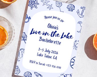 Love on the Lake Bachelorette Digital Invitation Itinerary Weekend Camp Template Editable Canva Invite Coastal Bach Hen Party Girls Trip