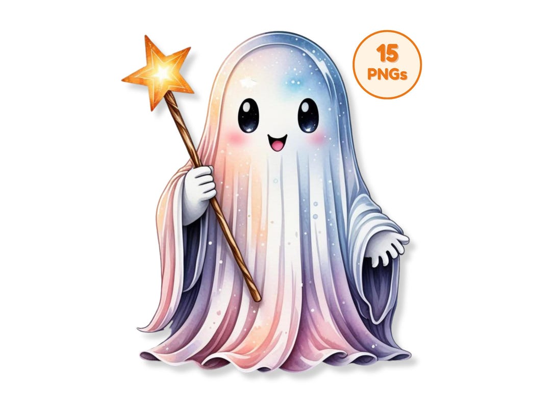 Halloween Ghost Clipart PNG Set, Spooky Cute Kawaii Spirits Collection ...