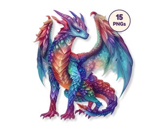 Fantasy Dragon Clipart PNG Bundle, Cute Mythical Creature Illustration, Magical Beast Graphics, Storybook Decor Elements