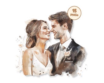 Wedding Couple Clipart PNG Set, Romantic Bride Groom Illustration, Love Ceremony Graphics, Elegant Decor Elements