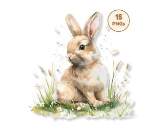 Conjunto de imágenes prediseñadas PNG de conejitos de primavera, ilustración floral de un lindo conejo, gráficos de naturaleza estacional, elementos decorativos estéticos de animales.
