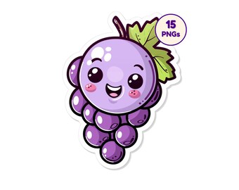Paquete de imágenes prediseñadas PNG de frutas kawaii, personajes de comida sonrientes y adorables, conjunto de ilustraciones dulces y coloridas, gráficos de pegatinas para niños, descarga de dibujos animados divertidos