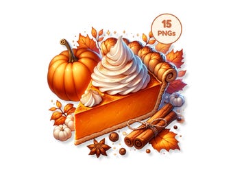 Thanksgiving Clipart PNG Bundle, Fall Pumpkin Turkey & Autumn Floral Elements, Seasonal Decor Clipart