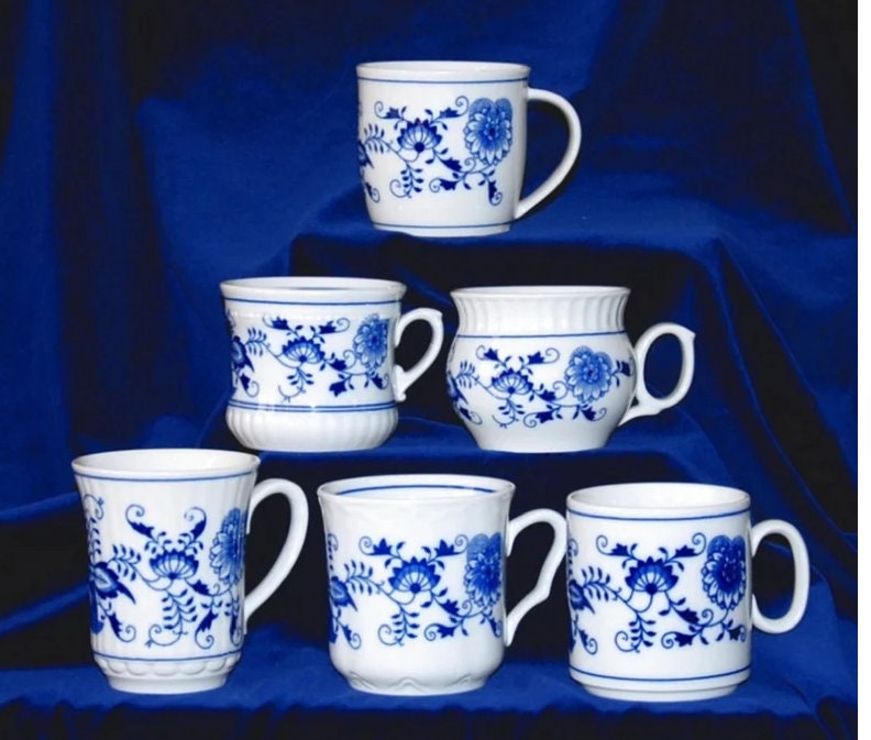 6 x Zwiebelmuster オリジナル ボヘミア ブルーオニオン コーヒー