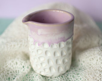 Orchid and White Creamer- Small Ceramic Creamer- Handmade Pottery