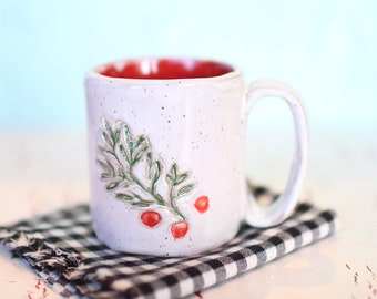 Christmas Holly Mug- Winter Berry Coffee Mug- Ceramic Mug