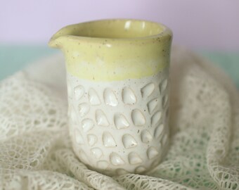 Yellow and White Creamer- Small Ceramic Creamer- Handmade Pottery