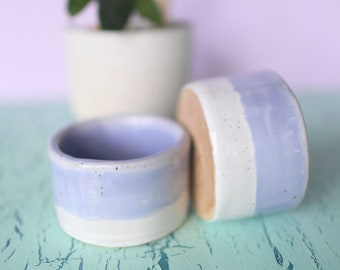 Lavender and White Ceramic Ramekins- Large Baking Ramekins- Set of Two Ramekins- Handmade Pottery