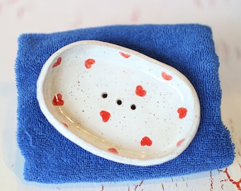 Little Hearts Ceramic Soap Dish- Ceramic Flat Soap Dish