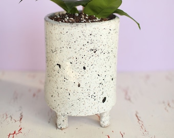 Black and White Splash Planter- Ceramic Planter- Indoor Planter- Footed Planter- Handmade Planter
