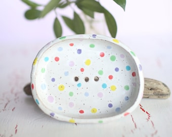 Polka Dot Oval Soap Dish- Handmade Pottery- Polka Dot Dishes