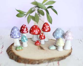 Mini Ceramic Mushrooms- Terrarium Decorations- Mini Toadstools- Fairy Garden Decorations