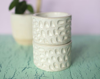 White Carved Ceramic Ramekins- Minimalist Kitchen Ramekins- Large Baking Ramekins