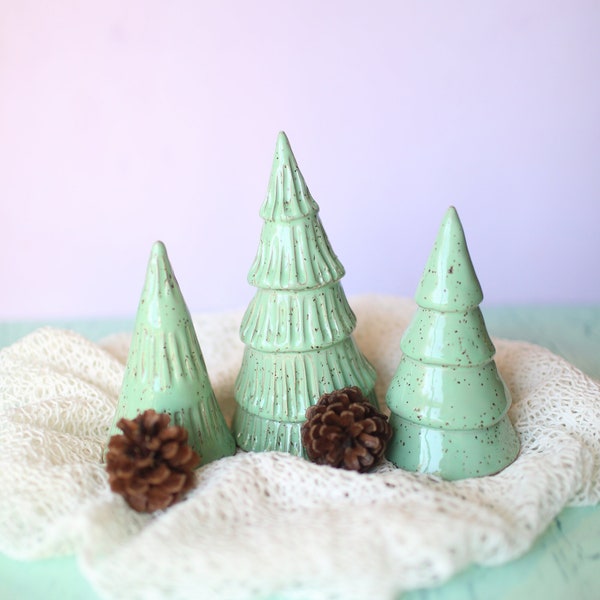 Jadeite Ceramic Christmas Trees- Large Christmas Tree Set-Set of Three- Ceramic Trees