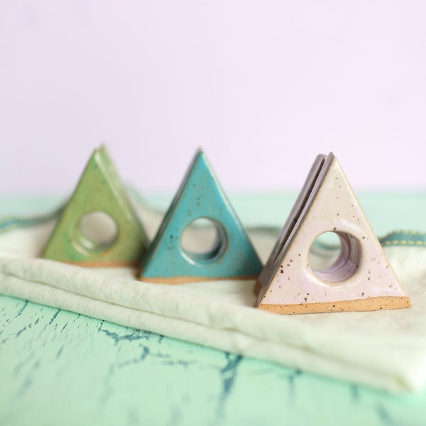 Ceramic Triangle Napkin Rings- Geometric Shaped Napkin Rings- Holiday Napkin Rings