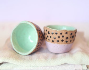 Aqua, Orchid, Polka Dot Snack Bowls- Ceramic Snack Bowls- Small Ceramic Ramekins- Set of two
